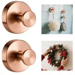Suction Hooks for Shower on Glass,New Model No-Drill Suction Cup Hooks,Wreath Hangers for Front Doors,Metal Towel Hooks for Showers Bathrooms Mirrors(Rose Gold 2 Pack)