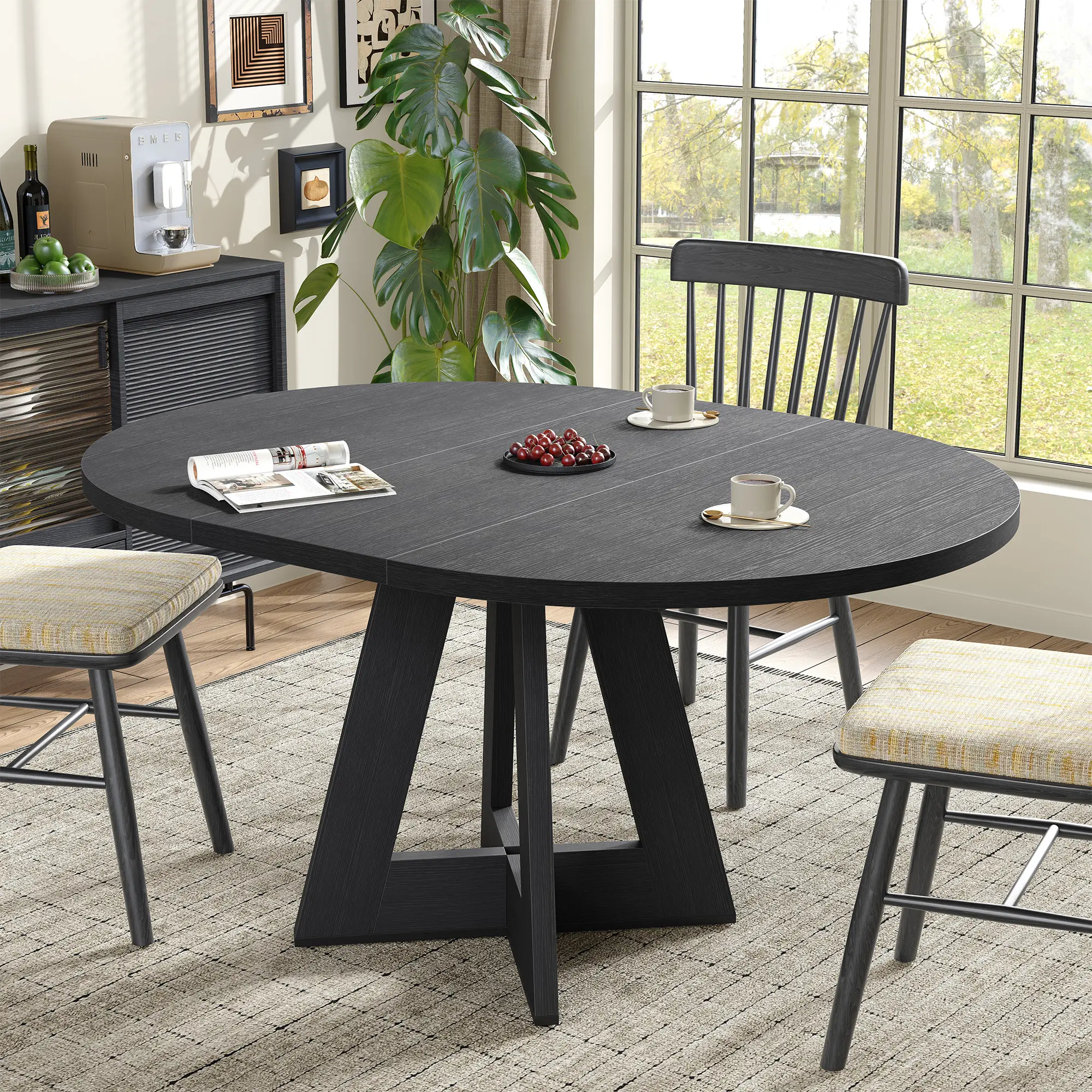 41-61" Extendable Farmhouse Dining Table with Hidden Storage & Sliding Top for 4-6 People Sturdy Wooden Construction for Dining & Living Rooms