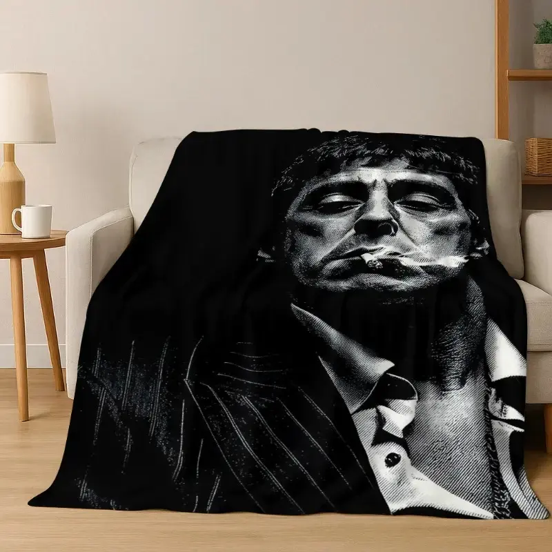 Classic Scarface Tony Montana Film Poster Art Flannel Fleece Blanket, Soft Cozy Warm Lightweight, Room Accessories for Bed/Sofa/Couch, Gift for Movie Fans