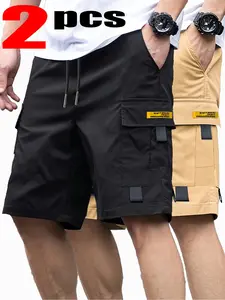 Men’s 2-Pack Multi-Pocket Cargo Shorts, Various Colors Available — Suitable for Outdoor Activities, Construction Work, Hiking, and Casual Wear; Machine Washable Regular Fit Cargo Shorts