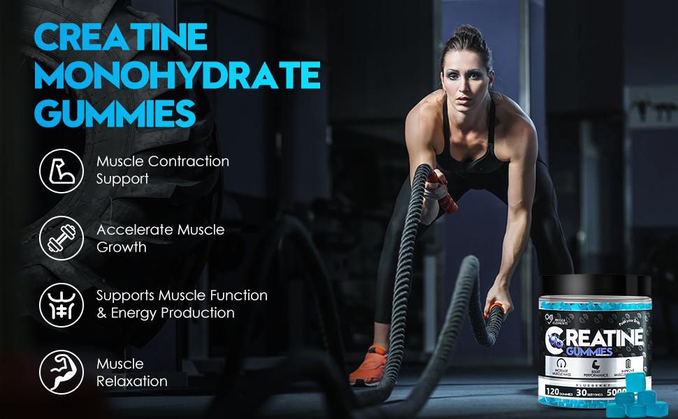 Creatine Monohydrate Gummies 5000mg for Men & Women, Gomitas de Creatina 5g Creatine Monohydrate,120 Count 0g Sugar Chewables CreatinePre-Work Out fo