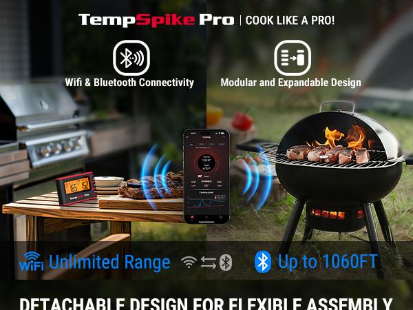 ThermoPro WiFi Bluetooth Wireless Meat Thermometer, Unlimited Range,Detachable Thiner Meat Probe & Standalone Base,1050°F,for Grill Smoker Oven Fryer Kitchen Gadgets Kitchenware Food Cooking Measuring Modern Utensils Portable Specialty Kitchen Utensils