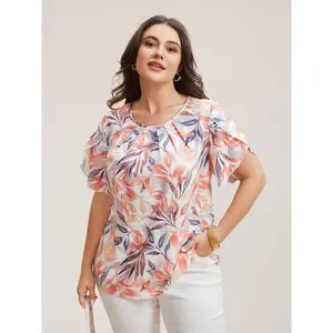 【Summer Turn-Up】【Essential】BlOOMCHIC Plus Size Floral Petal Sleeve Pleated Shirt [M-6X] 2026 Summer Pick for Mother's Day