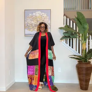 Multicolor Adire Kimono, Patchwork Long Kimono, Handmade African Fashion