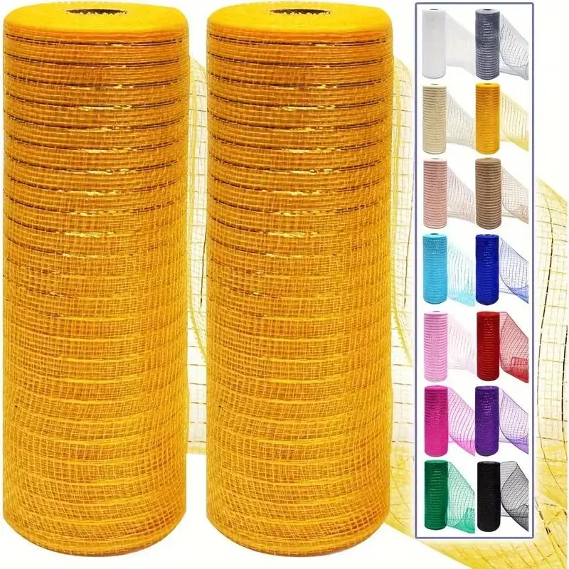 2-Pack Metallic Mesh Ribbon Spools, Assorted Colors, Festive Home Decor, DIY Wreath, Christmas Tree, Thanksgiving, Wedding Party Supplies, Ribbon Decoration, DIY Decorative Ribbon, Easy To Work With