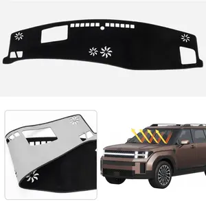 Canvcle 2024-2026 Hyundai Santa Fe MX5 Dashboard Cover with HUD Cutout Non-Slip Mesh Sunshade UV Protection Anti-Glare Interior Car Accessories
