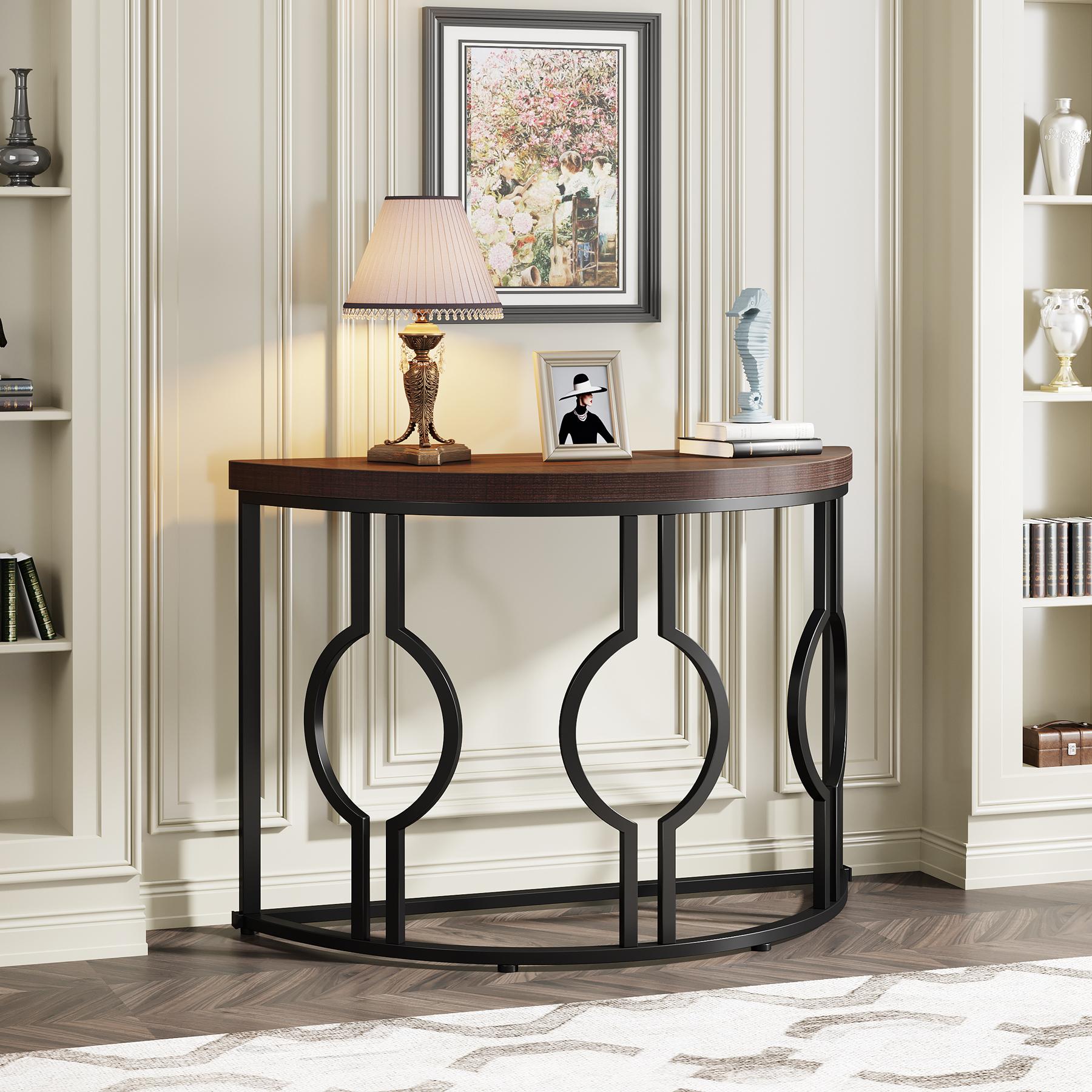 Tribesigns Industrial 43 Inch Half Moon Console Table for Entryway