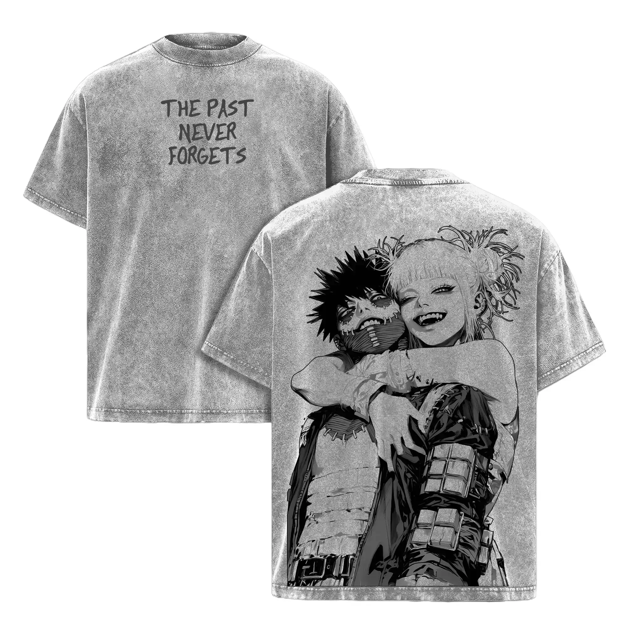 Men's My Hero Academia Dabi x Toga Double Printed Vintage Washed Streetwear T-shirt, Unisex Oversize Seamless Short-Sleeve Heavyweight Cotton Apparel Piece