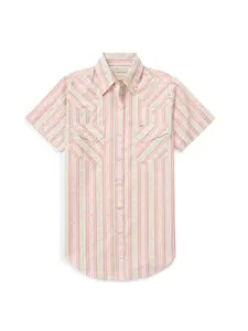 Women's Cowboygirl Blossom Pink Short Sleeve Spurs Print Granddaddy Snap Shirt