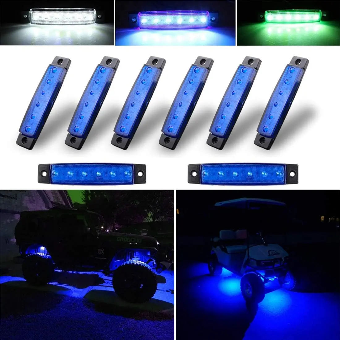 8Pcs Led Rock Lights, Strip Lights, Wheel Well Lights, Led Underglow Kit for Golf Cart, Jeep Wrangler, RZR, Offroad, F150, F250, Snowmobile (Blue)
