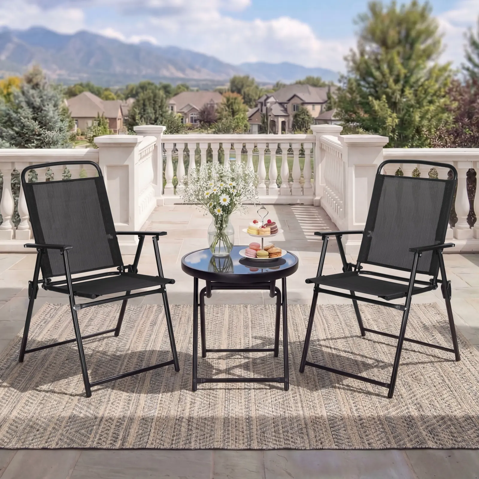VOWNER 3 Piece Outdoor Patio Furniture Set,Camping & Garden Set with Ergonomic Back Support, Breathable Texilene Fabric, Easy Folding Design tiktokshopspringglowup tiktokshopbacktoschool