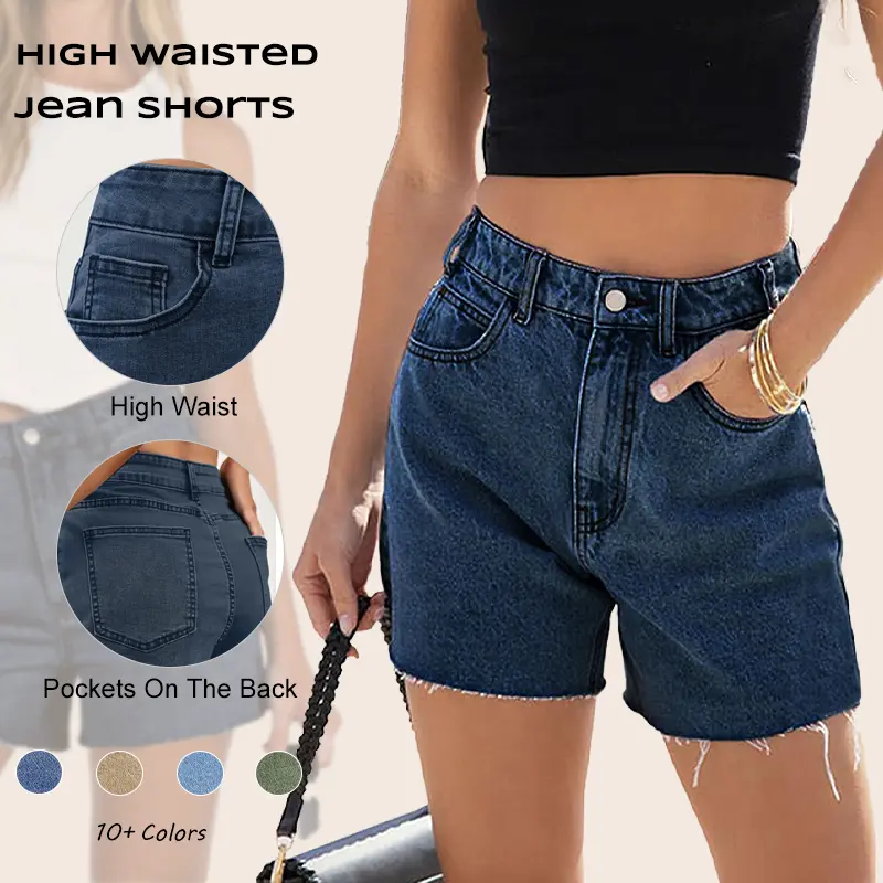 Imily Bela Women's High Waisted Jean Shorts Straight Leg Raw Hem Retro Denim Shorts Summer Hot Pants with Pocket
