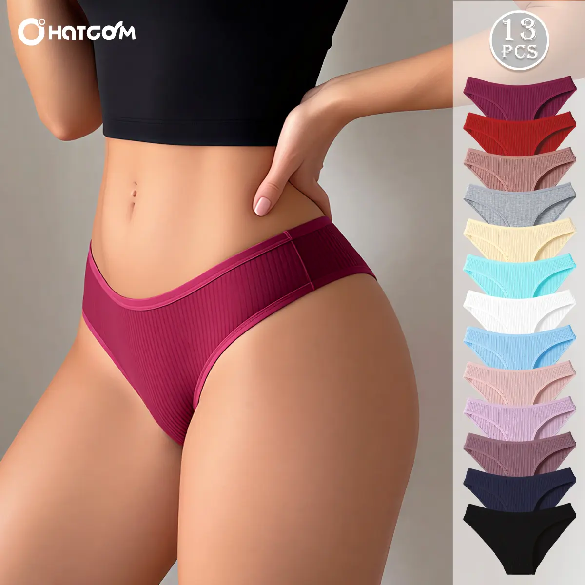 Hotcom Women's Cotton Underwear - 7/12/13PCS Seamless Bikini Briefs, Stylish Minimalist Design, Practical, Breathable, Soft Fit, XS-XXL Sizes, Spring Everyday Wear, Stripes, Lady, Style, Practicality, Panties For Women