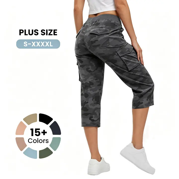 TBMPOY Women's Cargo Capri Pants - Lightweight, Quick Dry, 6-Pocket Camouflage Cropped Women's Clothing for Outdoor Hiking, Summer Casual Travel, Cargo Pants Women,clothes for back to school,first day of school outfits
