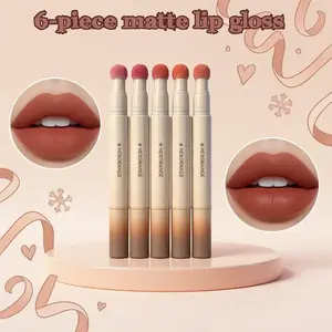 6-Piece Velvet Matte Lip Set: Long-Lasting Waterproof & Kiss-Proof Creamy Peachy Nudes - Winter Valentine's Gift for Teens, Festival & Stage Must-Have Lip Makeup Kit lip gloss  lip gloss  lip combo【1】