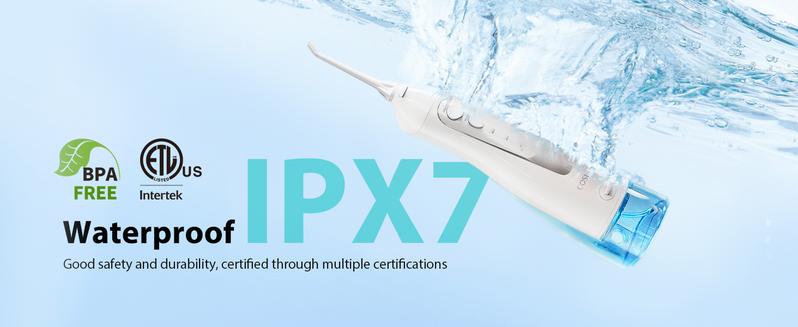 COSLUS CX20 Water Flosser Teeth Pick: with Lightweight Handle,HandlePortable Cordless Oral Irrigator,Includes Five Nozzle（Tongue Cleaner),Rechargeable Travel Irrigation Cleaner IPX7 Waterproof Electric Flossing Machine for Teeth Cleaning,White