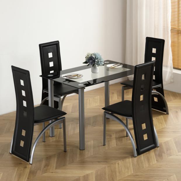 [Bellemave] （2 packages）5-Piece Dining Table Set for 4, 110cm Tempered Glass Table, 4 PU Leather Chairs, Black & White, Modern Home Dining Room Furniture, Replacement Code 82947862