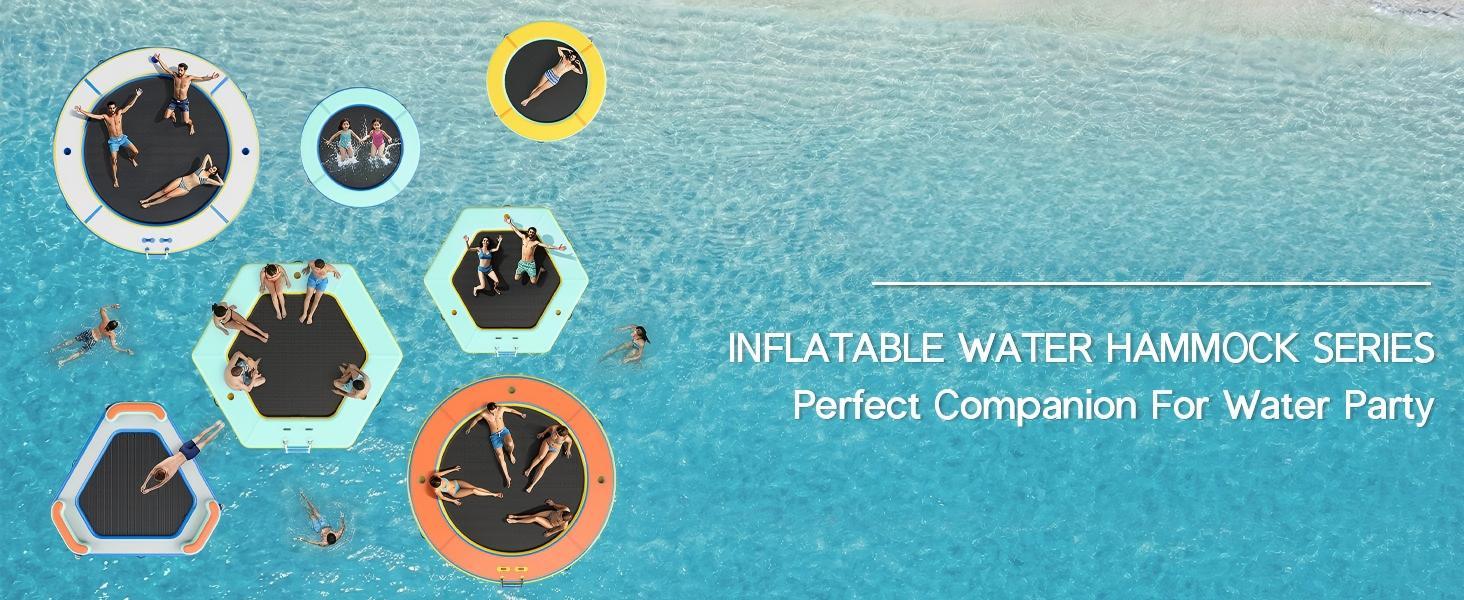 [SummerSale] AMERLIFE 8FT/10FT/12FT Hexagon/Circle/Triangle Inflatable Water Hammock for Adults, Fun for Kids Ages 3+, Floating Raft Dock Platform with Mesh, Heavy Duty Water Float Dock for Lake, Beach, Summer Party