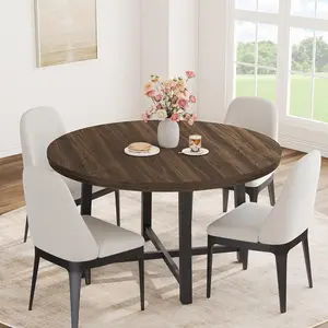 47" Round Dining Table for 4, Kitchen Dining Room Table with Sturdy Metal Frame, Wood Circle Kitchen Table for Space Saving