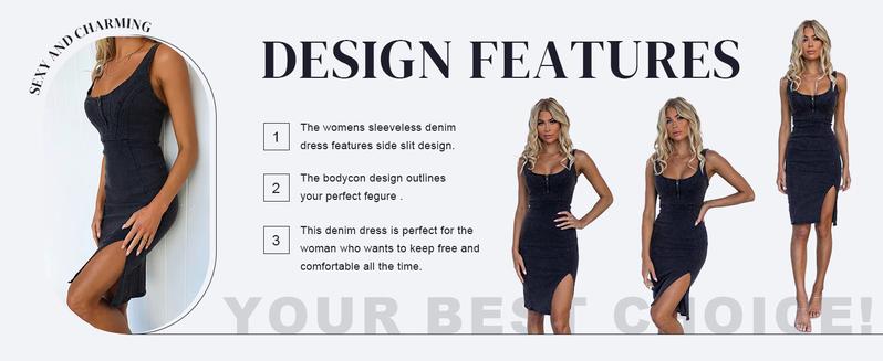 utcoco Denim Dress for Women Sleeveless Side Slit Bodycon Midi Jean Dresses for Women 2026