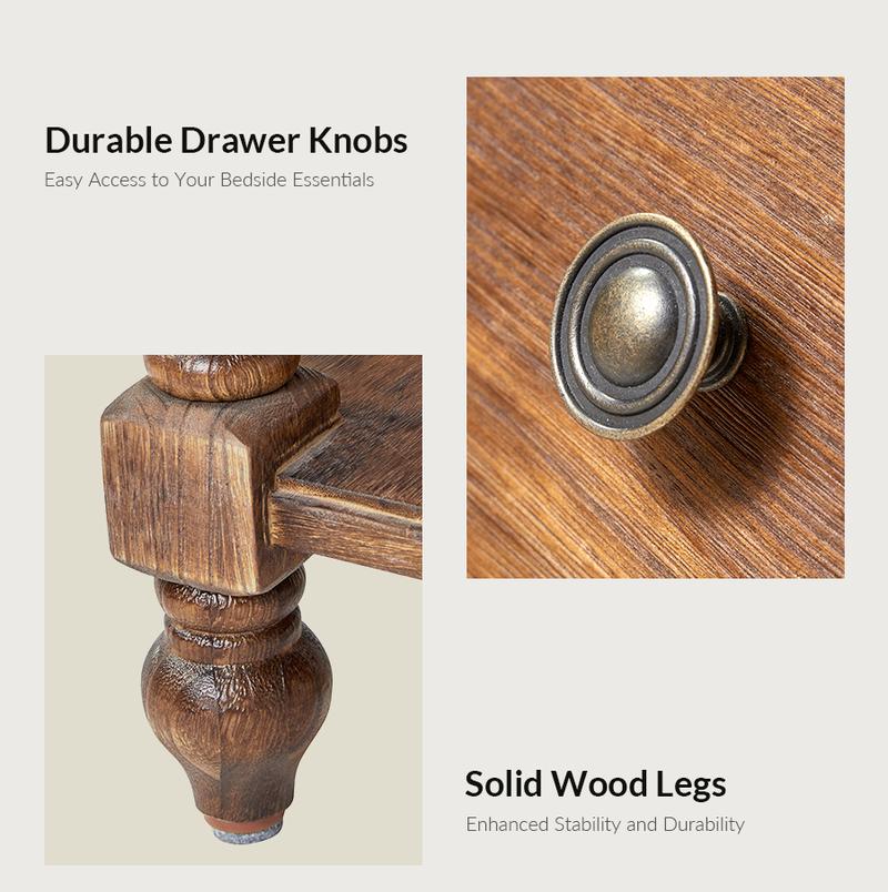 Hulala Ira 26" Tall Farmhouse Solid Wood End Table with Built-in Charging Outlets, Computer Tray and Extendable Tray, Built-in Charging Outlets, Traditional and Farmhouse Style, Solid Wood Construction, Versatile Functionality