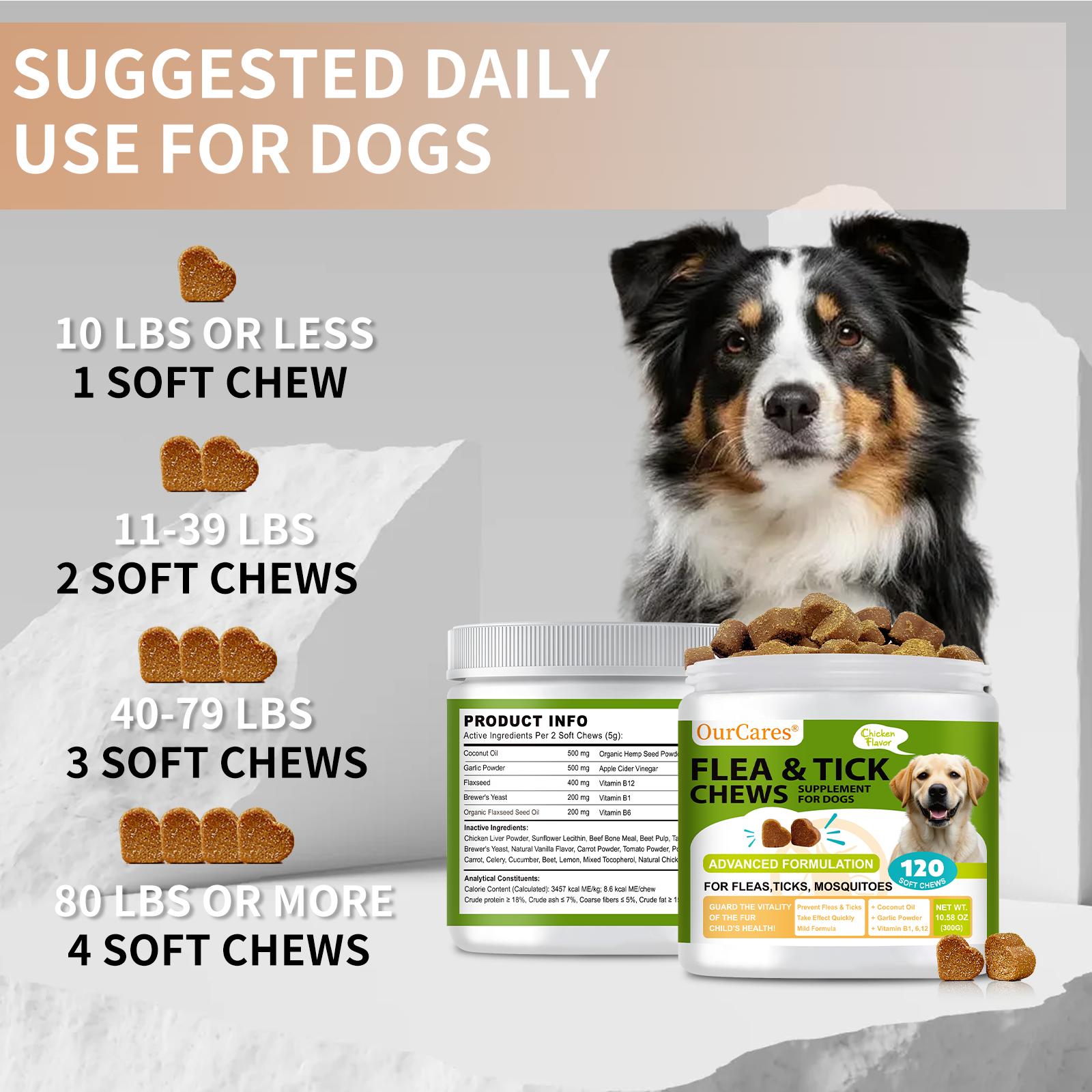 OURCARES Bites Prevention Chews for Dogs Natural Chicken Flavor 120 Count Plant-Based with Probiotics Coconut Oil Flaxseed for All Breeds