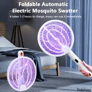 3000V Electric Fly Swatter Racket Smart Bug Zapper with USB Rechargeable Base,Powerful Mosquitoes Trap Lamp & Fly Killer with 3-Layer Safety Mesh for Home,Bedroom,Kitchen,Patio