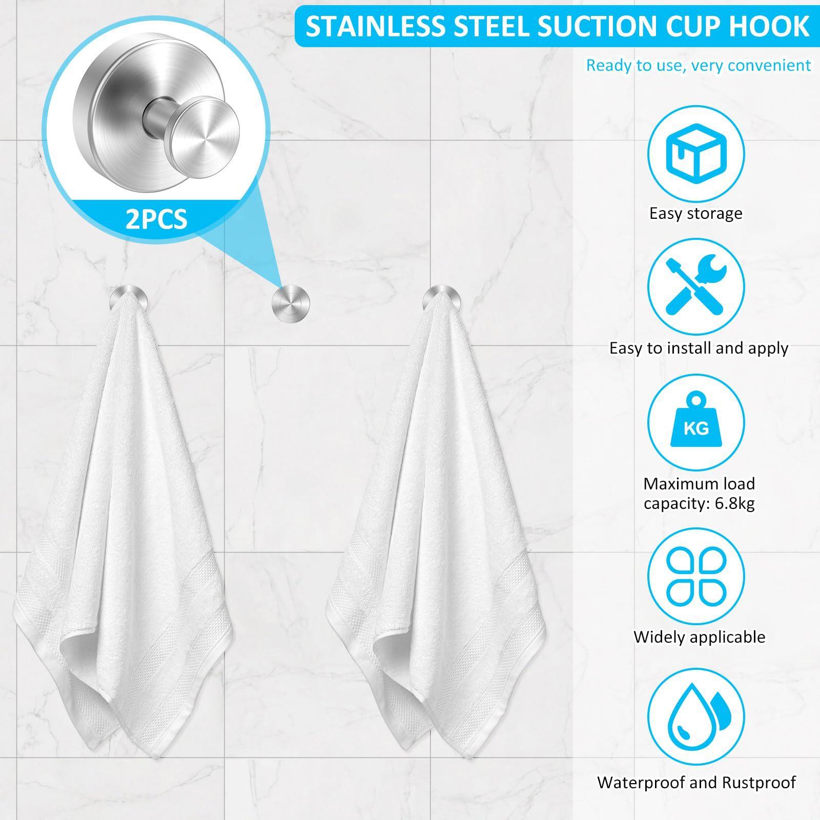 2 PCS Suction Cup Hooks for Shower, No-Drill Bathroom Hooks, Holder Holds Strong on Tile, Glass, Mirror, Wall, Bathroom Door 2 PCS Suction Cup Hooks for Shower, No-Drill Bathroom Hooks, Holder Holds Strong on Tile, Glass, Mirror, Wall, Bathroom Door