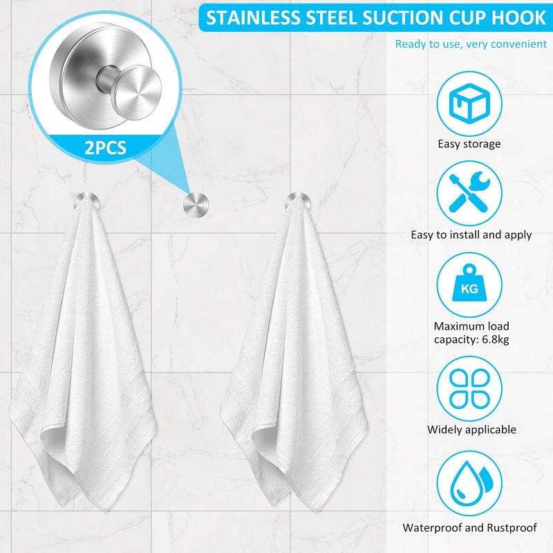 2 PCS Suction Cup Hooks for Shower, No-Drill Bathroom Hooks, Holder Holds Strong on Tile, Glass, Mirror, Wall, Bathroom Door