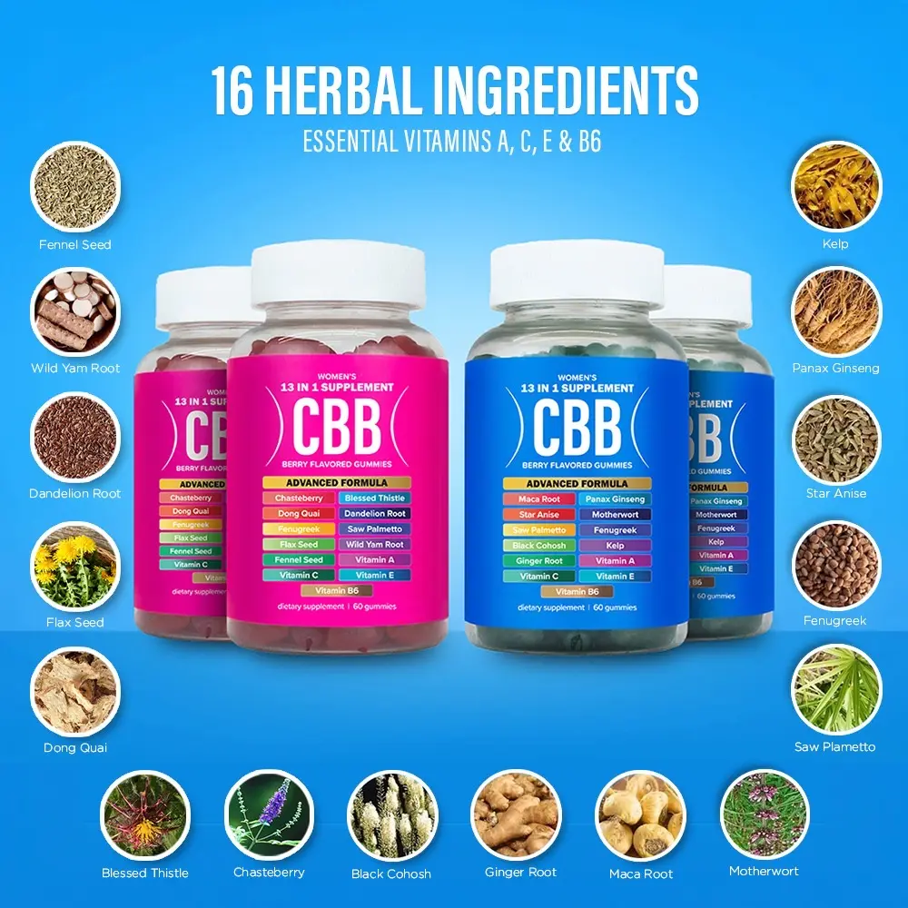 CBB All-In-One Women's Wellness Gummies Double Combo Pack | 16 Herbal Ingredients + Vitamins A, C, E & B6 | The Daily Gummies Worth the Hype |  Berry Flavor | Four-Bottle Value Pack | 240 Gummies