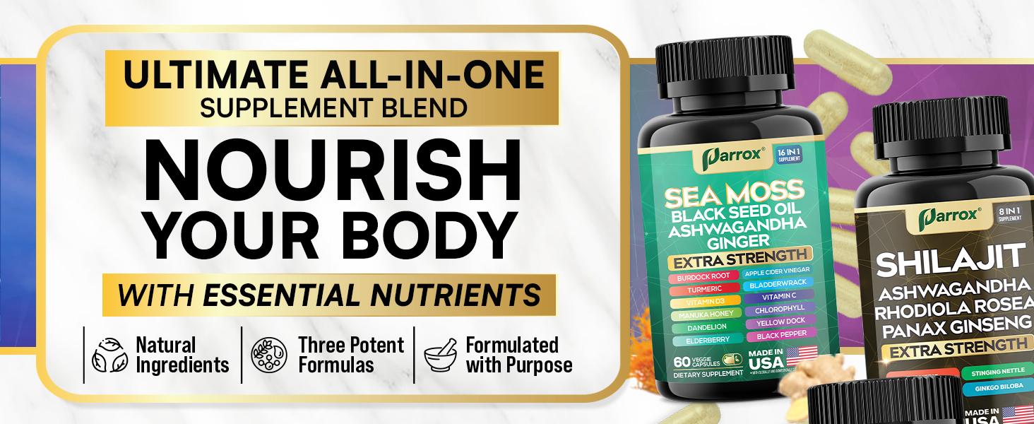 PARROX Internal Wellness Trio - Sea Moss, Shilajit, & Saffron All-in-One Supplement with Extra Strength Ingredients - MADE IN USA