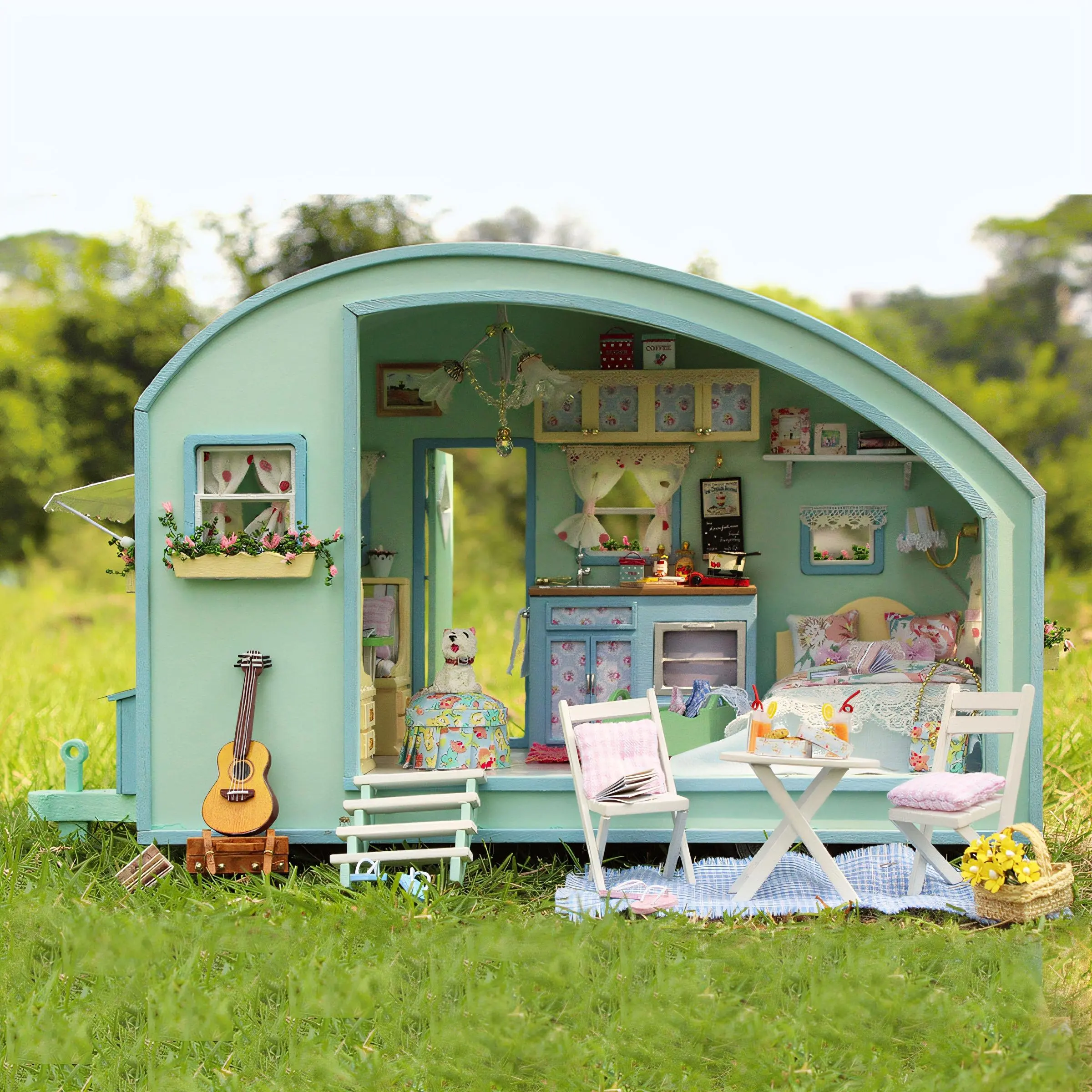 DIY Wooden Time Travel House Toy Pretend Playhouse, 1 Set Mini 3D House Toy with Furniture, DIY Handmade Miniature House Kit, Model House Toy, Gift for Friend, Miniature Cooking Set
