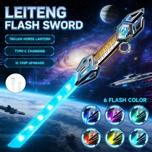 Double-Edged Retractable Light Up Sword, 7 Color Flashing Dueling Sabers with FX Sound, War Warriors Weapon Toy for Kids & Adults, Christmas Birthday Gift