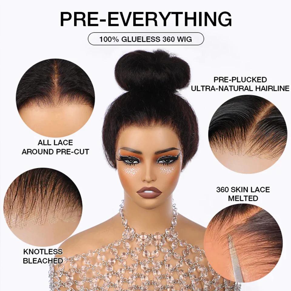Bling Hair Invisi Draw-strings Kinky Straight 360 Glueless Wig PreCut Lace InvisiFit Strap Wear Go Wig Hidden Strap 360 Full Lace Front Wig