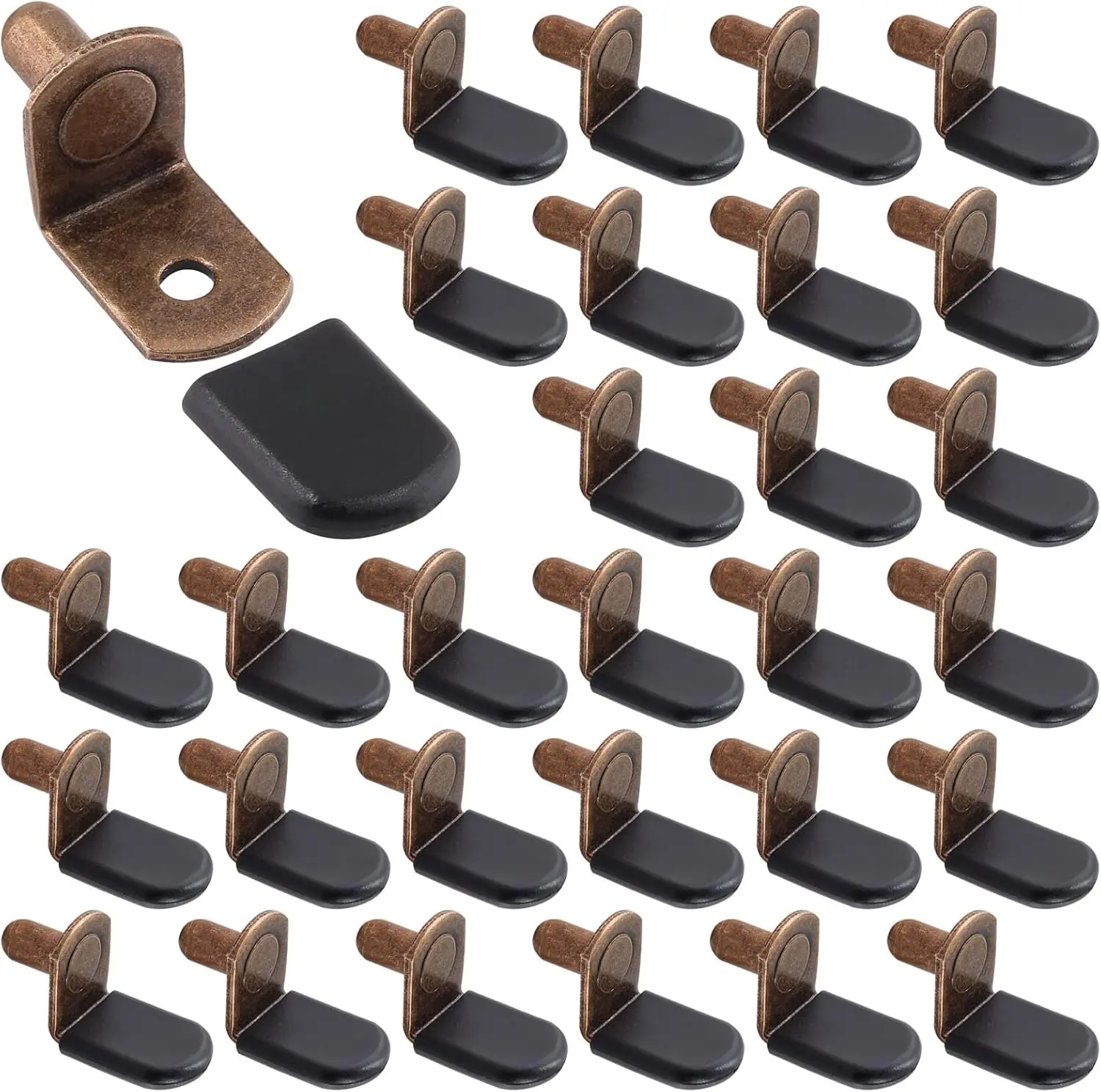 30 Pcs Shelf Support Pegs, 1/4 Inch L-Shaped Clips with Rubber Sleeve, Cabinet Shelf Pegs for Bookshelves Glass Corner Shelf Cabinet Furniture, Antique Bronze