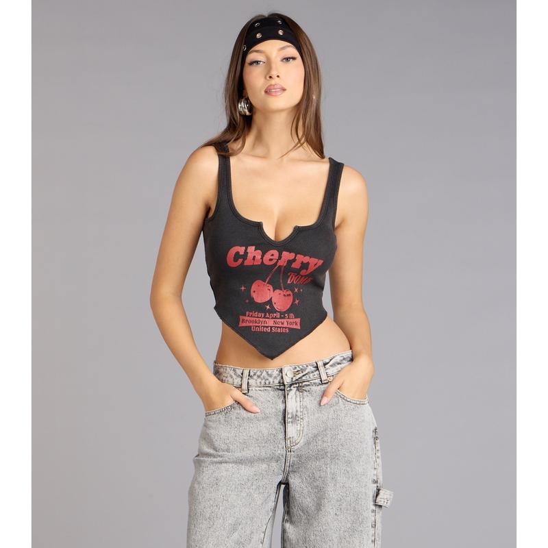 Sweet And Spicy Cherry Graphic Crop Top