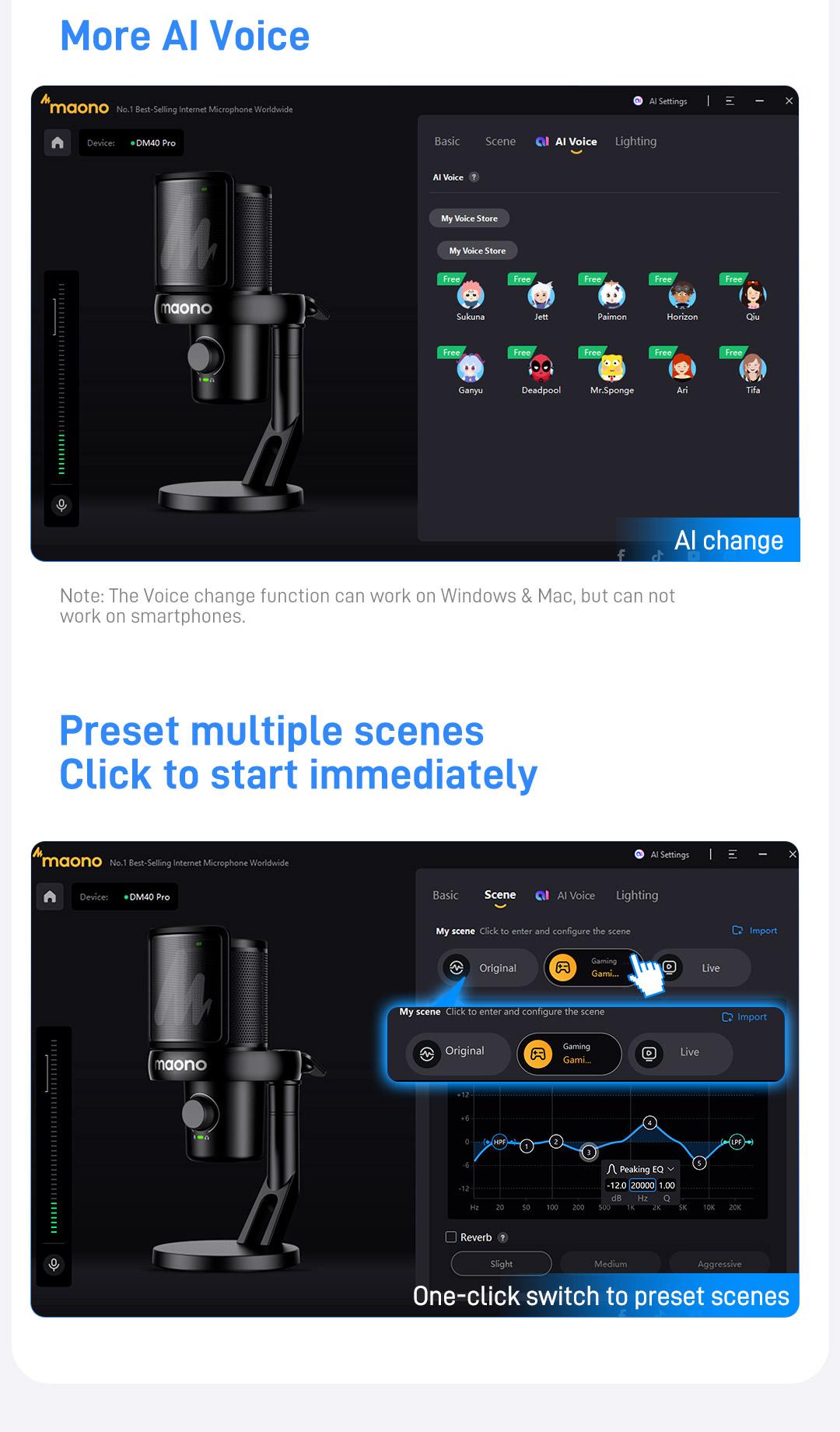 Maono DM40 Voice Changer Budget RGB Wireless/USB Desktop Microphone, audio equipment gear with Noise Reduction, zero latency, budget mics for Computer/PC/PS5 / Mac / Smartphone, ideal for Gaming,Recording,Singing,YouTube,TikTok.