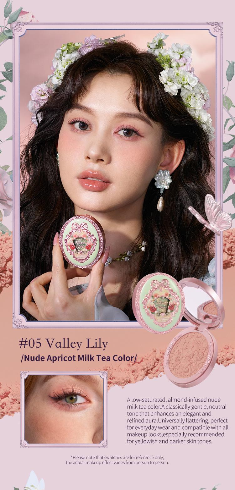 Flower Knows Midsummer Fairytales Collection Embossed Blush, Floral Velvet Embossed Blush Powder, Brightening Velvet Blush Makeup for All Skin Types, #Summervibes