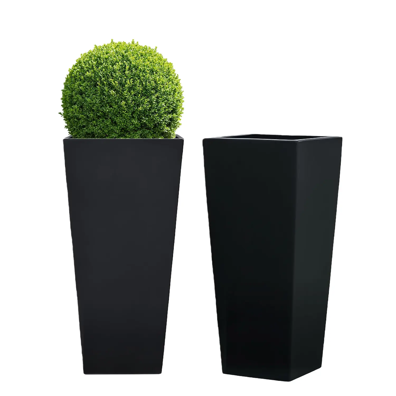 GreenShip 27-Inch Tall Planters Set of 2, Large Square Stone-Resin Outdoor Pots with Drainage & Removable Inner Shelf for Front Door, Porch and Patio