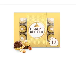 Ferrero Rocher Gourmet Hazelnut Milk Chocolate Valentine's Day Gift Box, 12 Individually Wrapped Chocolates for Gifting, 5.3 oz