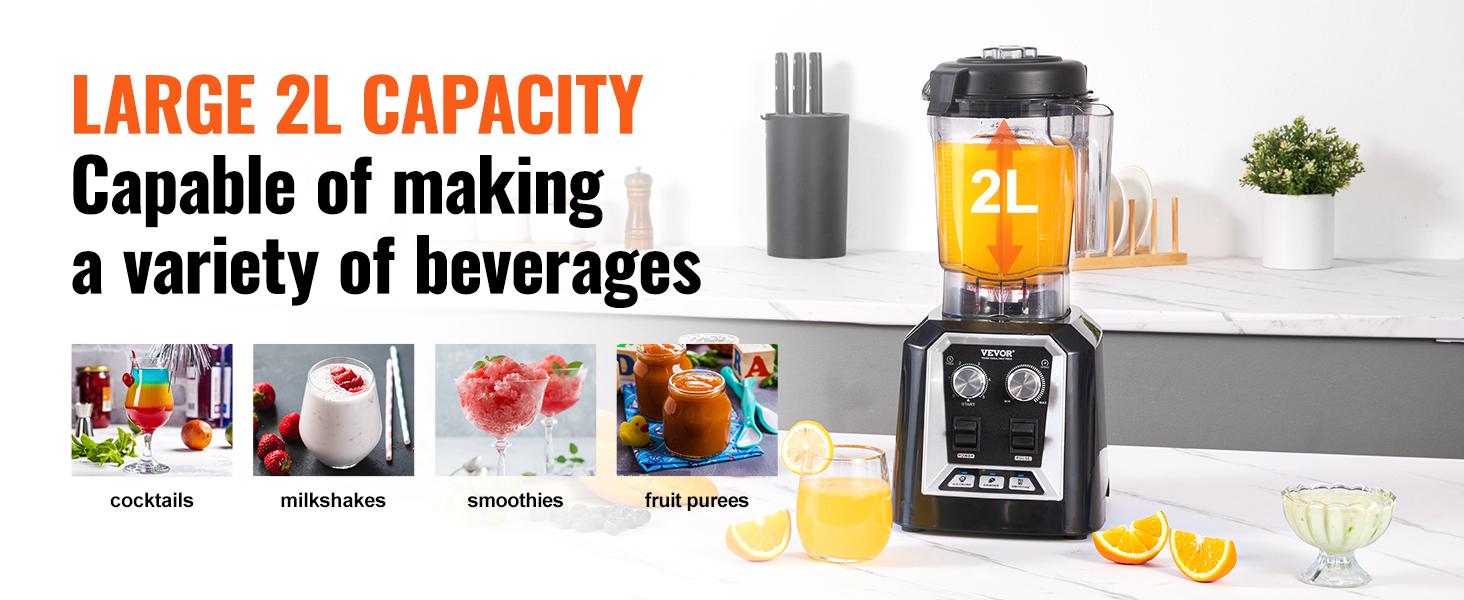 VEVOR Professional Blender, TikTokShopBlackFriday, Commercial Countertop Blenders, 68 oz Jar Blender Combo, Stainless Steel 3 Functions Blender, for Frozen Drinks, Shakes, Smoothies, Peree, and Crush Ice