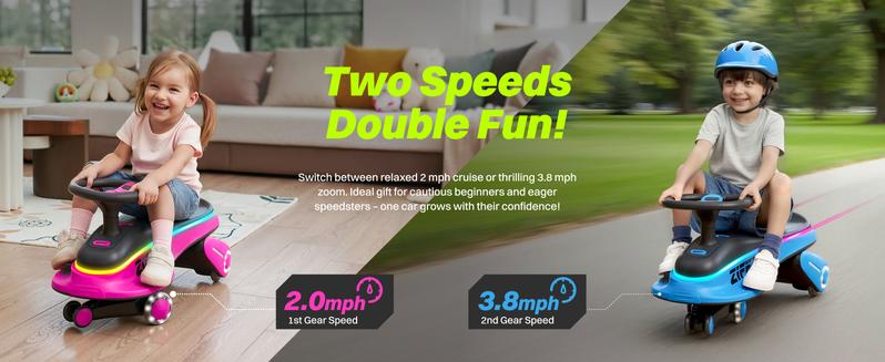 ZIFFY 45W 5.5A Light-Up Electric Wiggle Car with Pedal, Rechargeable Battery, 2-in-1 Swing Car, 2 Speed Ride-On Toy, Anti-Rollover, Flashing Wheels for Ages 3+ (Up to 110 lbs) Christmas & Black Friday