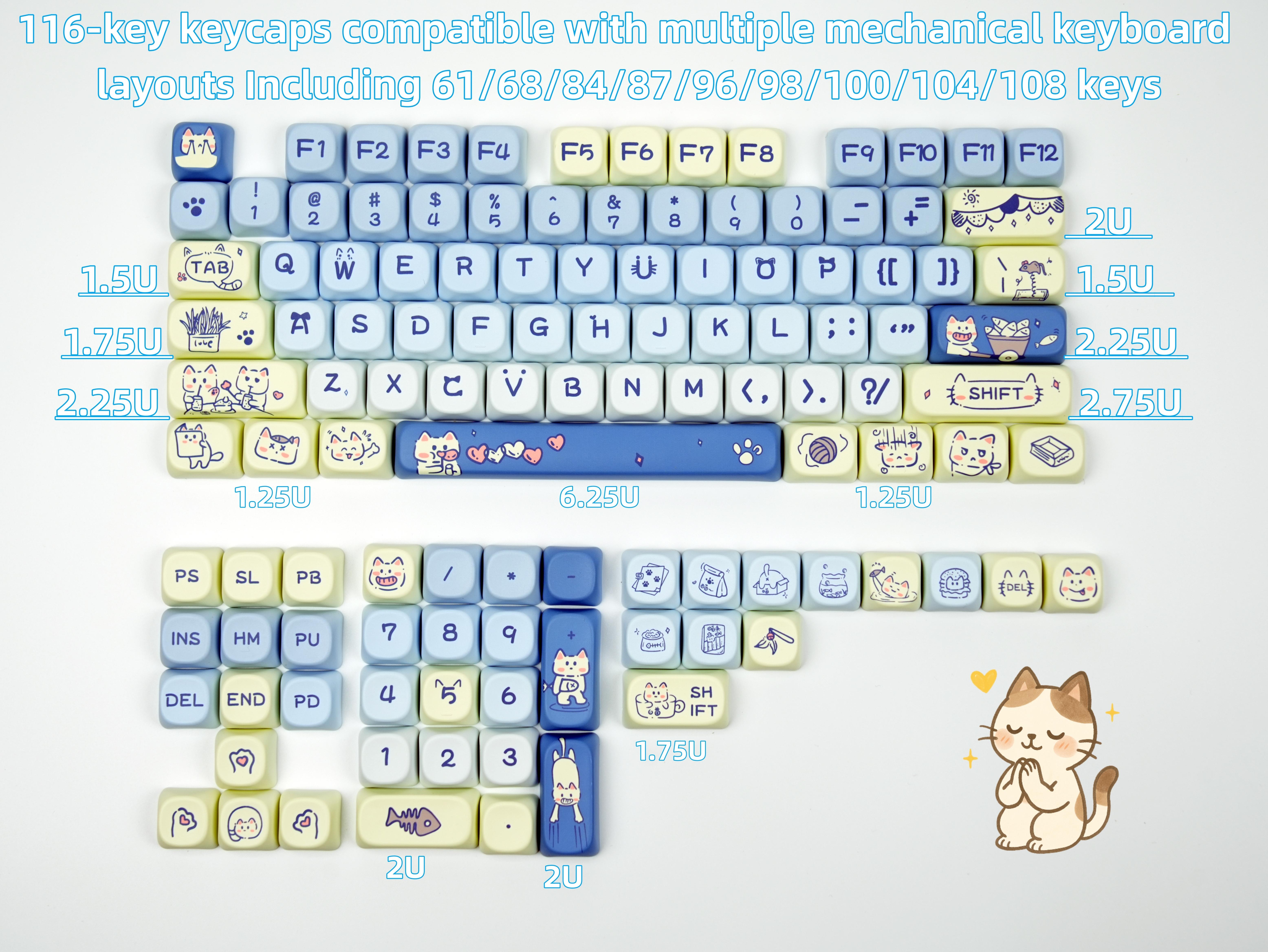 AULA MOA Keycaps 130 Keys, Cute Cloud Puppy Dye-Sub PBT Keycap Set, MX Compatible, 60% 65% 75% TKL 100% Mechanical Keyboards
