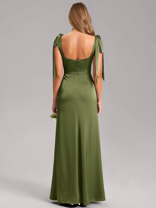 Azazie Frostine A-Line Square-Neck Statement-Bow Leg-Slit Wedding Guest Evening Satin Dress Azazie Frostine A-Line Square-Neck Statement-Bow Leg-Slit Wedding Guest Evening Satin Dress