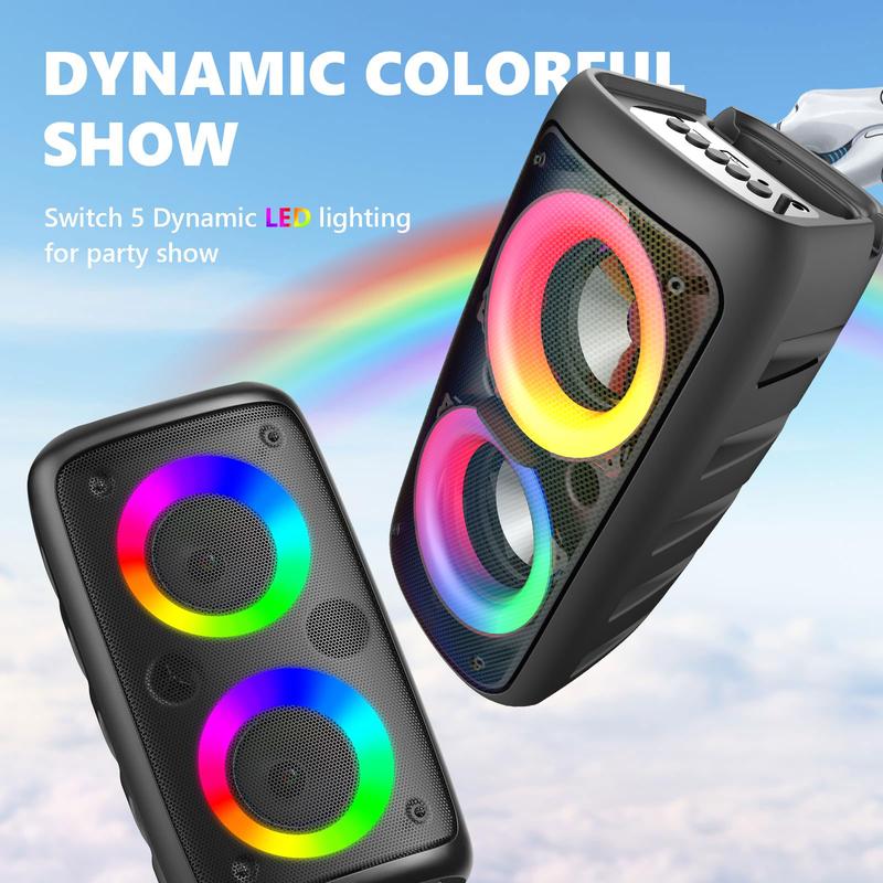 Portable Wireless PA Speaker Compact Karaoke Subwoofer with Colorful Lights Supports TF Card, FM, USB Type-C Charging Ideal for: Indoor Dancing Family Gatherings Karaoke Sound Systems Courtyard Relaxation Disco KTV Holiday Gifts