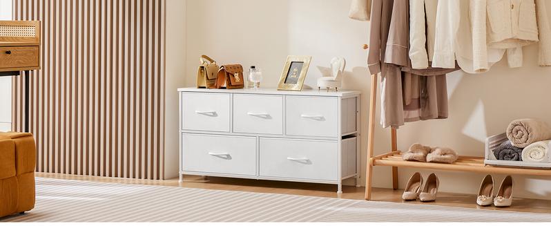 【Super Sale】Cupboards Cabinets Dresser - Fabric Storage Tower with 5 Drawers, Bedroom Organizer, Chest of Drawers with Fabric Bins, for Bedroom