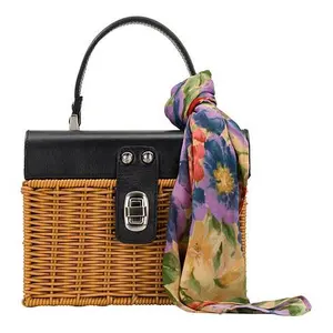 Patricia Nash Vienne Top Handle Wicker Satchel with Scarf