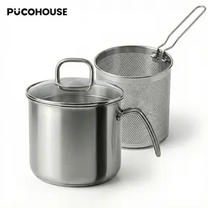 2.8L All-Purpose Deep Fryer, Deep Fryer with Basket & Dual-Hole Glass Filter Lid, Milk Pot, Soup Pot, Sauce Pot, 304 Food-Grade Stainless Steel, Multi-Stove Compatible, For French Fries,Shrimp,Chicken Wings&Holiday Gatherings