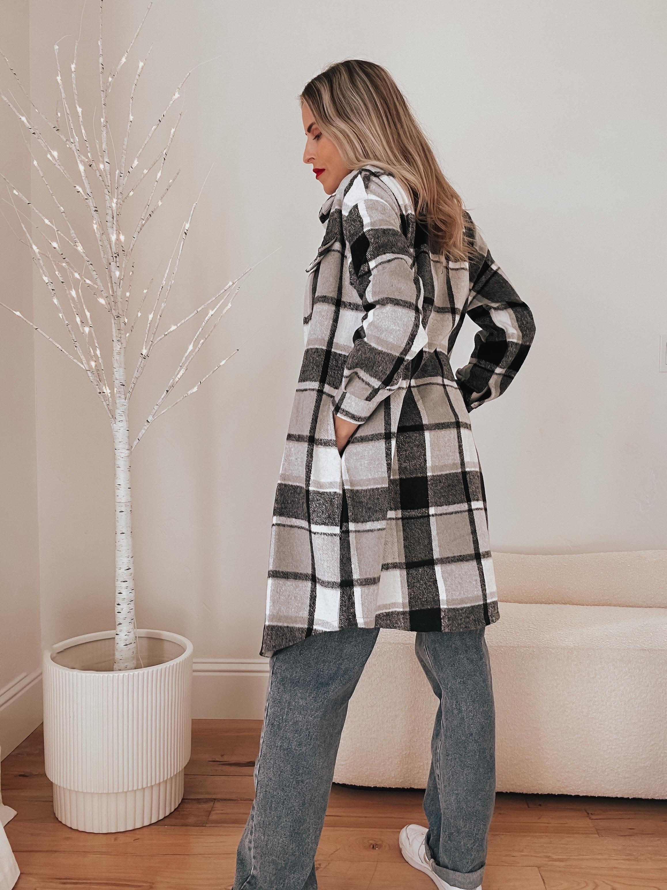 PrettyGarden Women's Plaid Shacket Long Sleeve Button Up Flannel Shirt