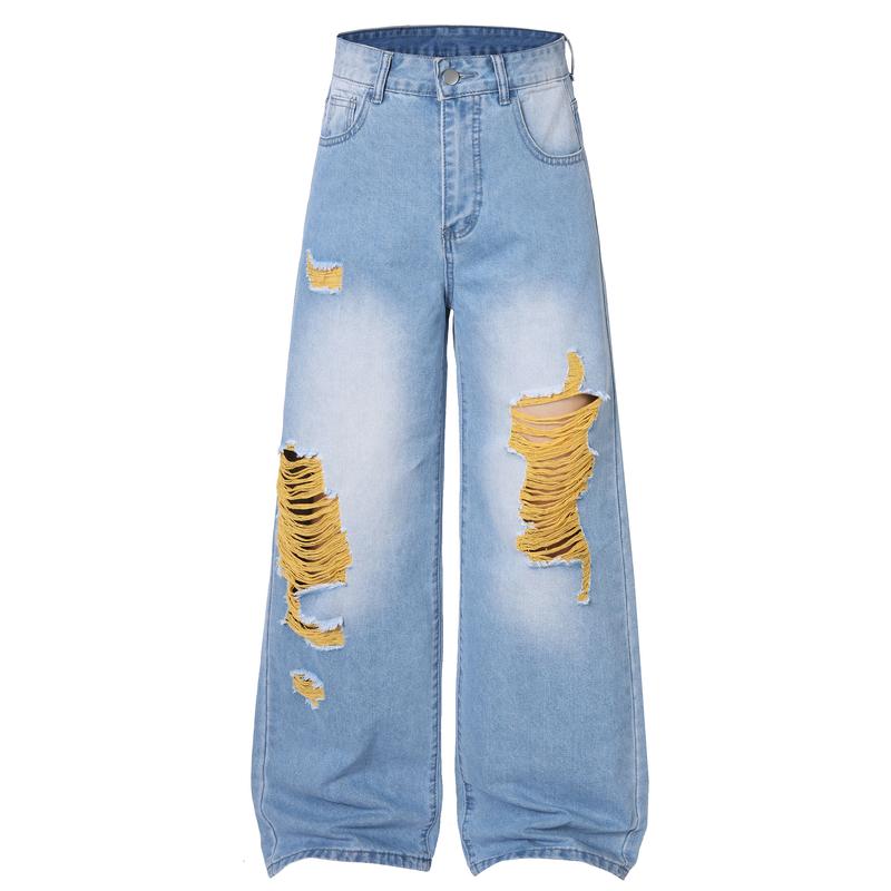 【tiktok shop deals】JUNBAOSS Women's Baggy Ripped Jeans Y2K Casual Vintage Grey Wide Leg Skater Denim Pants Loose Fit Long Trousers 2000s Streetwear High Waisted Steampunk Yellow Patched Trendy Bottoms Wideleg  Womenswear Hipster Fashion fall outfits
